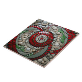 クリスマスレッド大理石の円パターン タイル