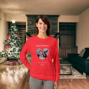 クリスマスレッド家族の写真ハート名mother tシャツ