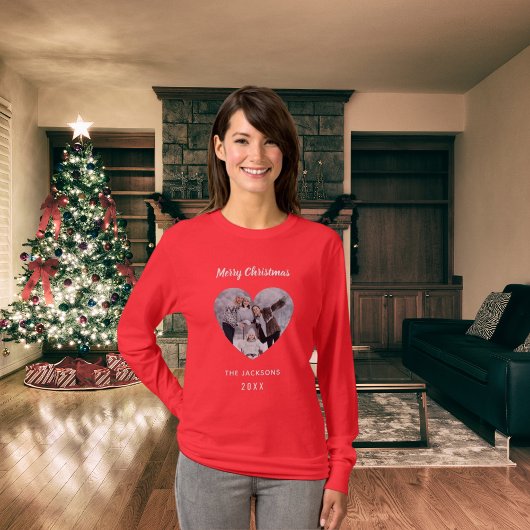 クリスマスレッド家族の写真ハート名mother tシャツ