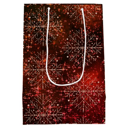 クリスマスレッド抱き枕と雪片 ミディアムペーパーバッグ (裏面)