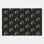 クリスマスレッド暗緑色の黒い金ゴールドギフトパターン ラッピングペーパーシート (正面3)