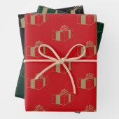 クリスマスレッド暗緑色の黒い金ゴールドギフトパターン ラッピングペーパーシート (インサイチュ)