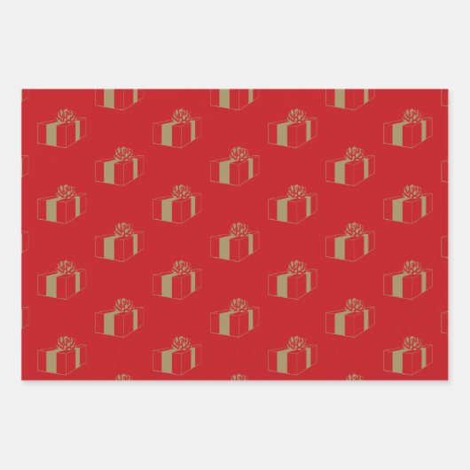 クリスマスレッド暗緑色の黒い金ゴールドギフトパターン ラッピングペーパーシート (正面)
