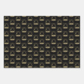 クリスマスレッド暗緑色の黒い金ゴールドベルパターン ラッピングペーパーシート (正面3)