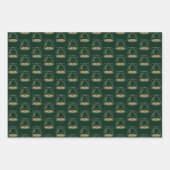 クリスマスレッド暗緑色の黒い金ゴールドベルパターン ラッピングペーパーシート (正面2)