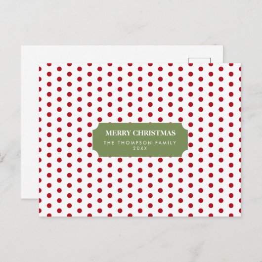 クリスマスレッド水玉模様ファミリー名年 シーズンポストカード (正面/裏面)