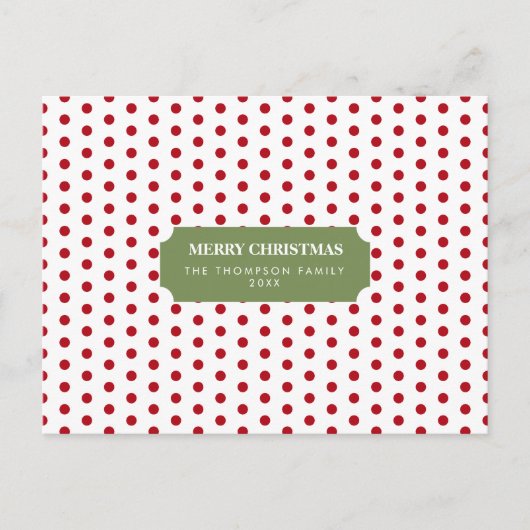 クリスマスレッド水玉模様ファミリー名年 シーズンポストカード (正面)