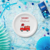 クリスマスレッド消防車 ペーパープレート (パーティー)