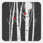 クリスマスレッド深紅色の樺の木ツリー スクエアシール (正面)