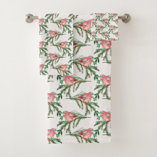 クリスマスレッド深紅色ズオンパインブランチ バスタオルセット (インサイチュ)