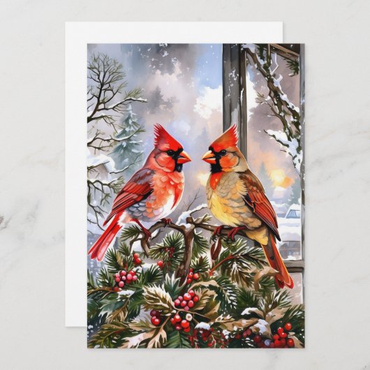 クリスマスレッド深紅色冬イラストレーション シーズンカード (正面/裏面)