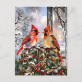 クリスマスレッド深紅色冬イラストレーション シーズンポストカード (正面)