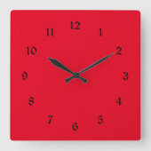 クリスマスレッド無地のカラー スクエア壁時計 (正面)