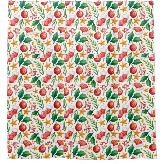 クリスマスレッド球根、ポインセチアのパーツとナット シャワーカーテン (正面)