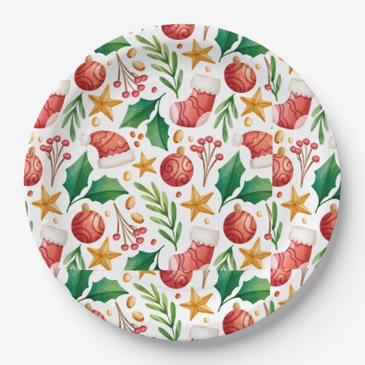 クリスマスレッド球根、ポインセチアのパーツとナット ペーパープレート (正面)