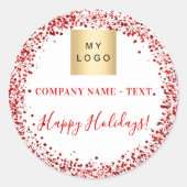 クリスマスレッド白グリッターのビジネスロゴ ラウンドシール (正面)