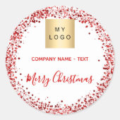 クリスマスレッド白グリッターのビジネスロゴ ラウンドシール (正面)