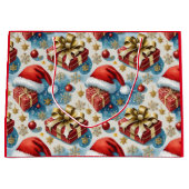 クリスマスレッド紙のショッピングバッグ ラージペーパーバッグ (正面)