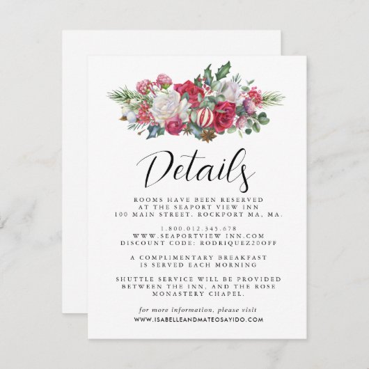 クリスマスレッド結婚フローラズゲスト詳細 エンクロージャーカード (正面/裏面)