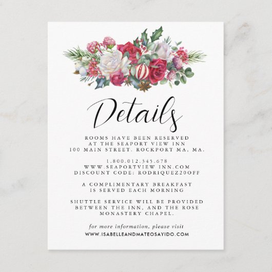 クリスマスレッド結婚フローラズゲスト詳細 エンクロージャーカード (正面)