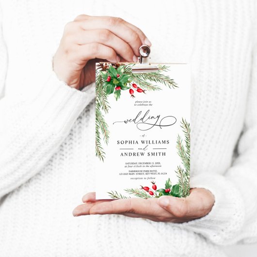 クリスマスレッド結婚ベリー 招待状