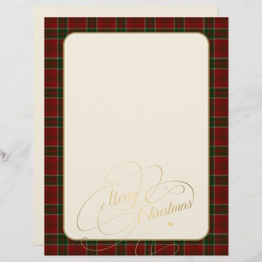 クリスマスレッド緑の格子枠文房具紙 (正面/裏面)