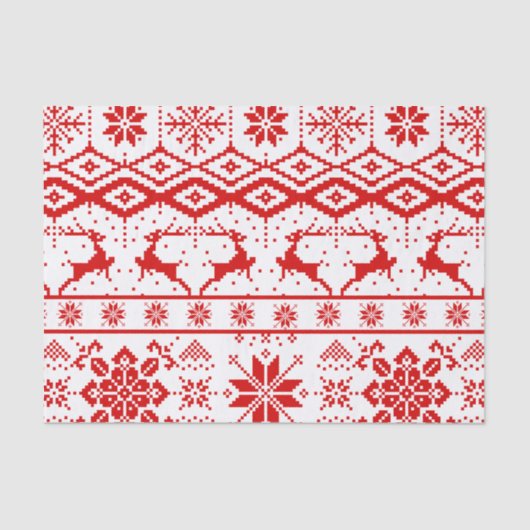 クリスマスレッド編みトナカイ模様 薄葉紙 (正面)
