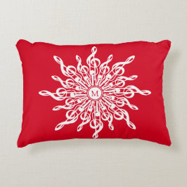 クリスマスレッド装飾モノグラムGクレフ、 音符記号スノーフレーク アクセントクッション