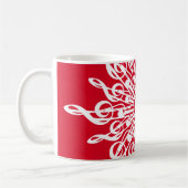 クリスマスレッド装飾モノグラムGクレフ、 音符記号スノーフレーク コーヒーマグカップ (左)