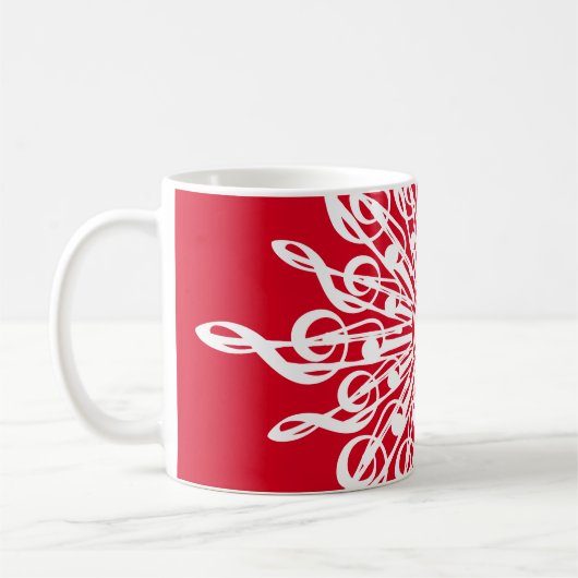 クリスマスレッド装飾モノグラムGクレフ、 音符記号スノーフレーク コーヒーマグカップ (左)