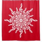 クリスマスレッド装飾モノグラムGクレフ、 音符記号スノーフレーク シャワーカーテン (正面)