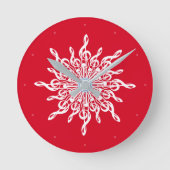 クリスマスレッド装飾用トレブルクレフ、 音符記号スノーフレーク ラウンド壁時計 (正面)