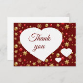 クリスマスレッド金ゴールドオーナメントありがとう サンキューカード (正面/裏面)