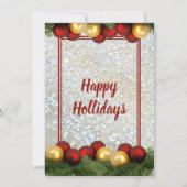 クリスマスレッド金ゴールドオーナメントシルバーグリッターパーティー 招待状 (裏面)