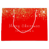 クリスマスレッド金ゴールドグリッターの姓 ラージペーパーバッグ (正面)