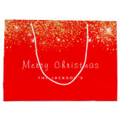 クリスマスレッド金ゴールドグリッターの姓 ラージペーパーバッグ (裏面)