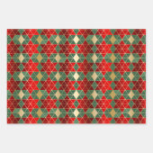 クリスマスレッド金ゴールドグリーンジオメトリハーレクイン ラッピングペーパーシート (正面)