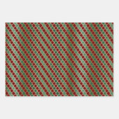 クリスマスレッド金ゴールドグリーンジオメトリパターン ラッピングペーパーシート (正面)