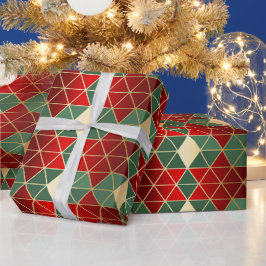 クリスマスレッド金ゴールドグリーンジオメトリパターン ラッピングペーパー