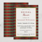 クリスマスレッド金ゴールドグリーンハーレキンブライダルシャワー 招待状 (正面/裏面)