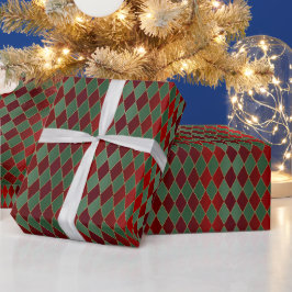 クリスマスレッド金ゴールドグリーンハーレクイン ラッピングペーパー