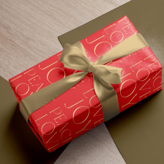 クリスマスレッド金ゴールドタイポグラフィ平和ラブジョイ ラッピングペーパー