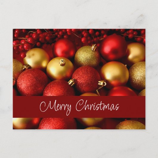 クリスマスレッド金ゴールドフェスティバルスクリプトタイポグラフィ シーズンポストカード (正面)
