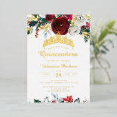 クリスマスレッド金ゴールドフェスティバルリーフキンセアニェラ 箔招待状 (立ち正面)