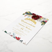 クリスマスレッド金ゴールドフェスティバルリーフキンセアニェラ 箔招待状 (回転した状態)