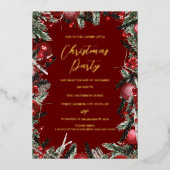 クリスマスレッド金ゴールドフェスティバルリーフリースパーティー 箔招待状 (正面)