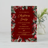 クリスマスレッド金ゴールドフェスティバルリーフリースパーティー 箔招待状 (立ち正面)