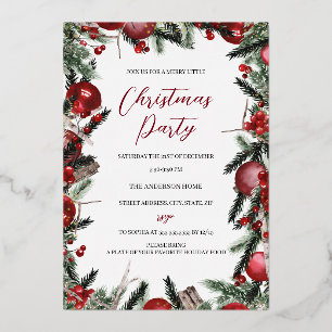 クリスマスレッド金ゴールドフェスティバルリーフリースパーティー 箔招待状