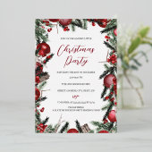 クリスマスレッド金ゴールドフェスティバルリーフリースパーティー 箔招待状 (立ち正面)