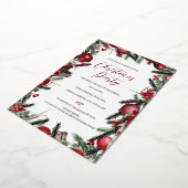 クリスマスレッド金ゴールドフェスティバルリーフリースパーティー 箔招待状 (回転した状態)